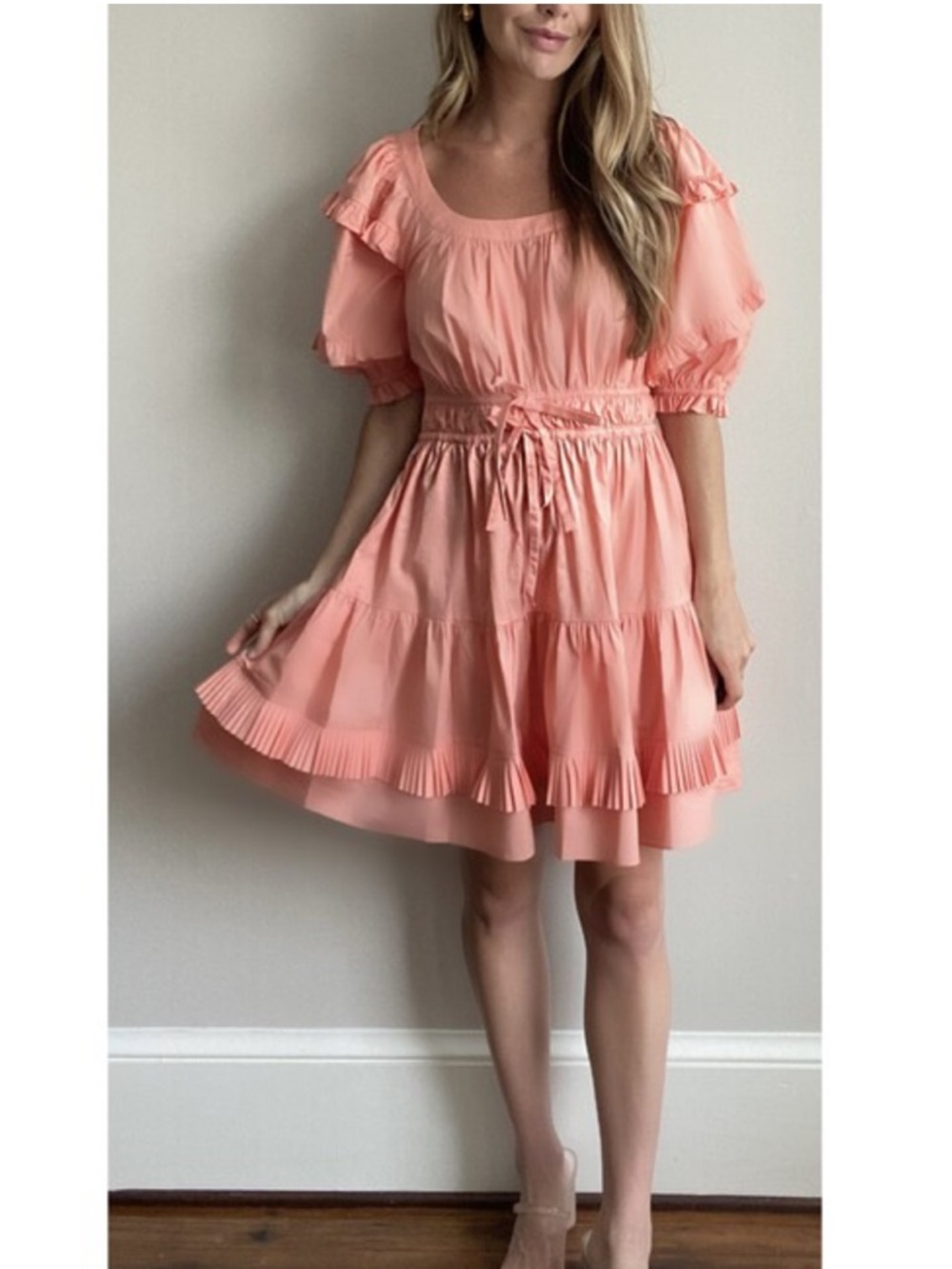 NWT Anna Cate Aurora Mini Dress Size L in Coral Cottagecore Prairie Dress